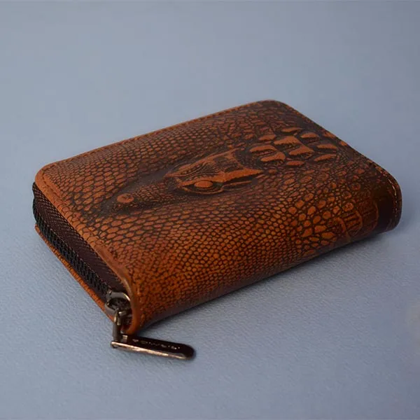 Crocodile Alligator Vintage Mens Leather Wallet Purse | Zipper Pouch Elegant Casual Stylish Compact Card Holder Purse