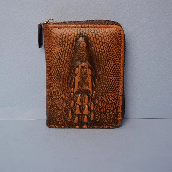 Crocodile Alligator Vintage Mens Leather Wallet Purse | Zipper Pouch Elegant Casual Stylish Compact Card Holder Purse