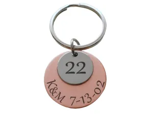 Custom Engraved Copper Disc with 22 Charm Keychain, 22 Year Anniversary Gift Keychain, Personalized Engraved Keychain