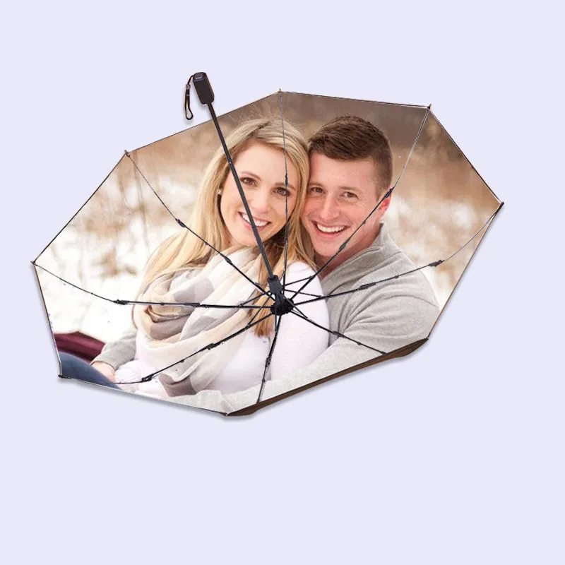 Custom Photo Umbrella 3 Folding Automatic Open & Close UV Umbrella Interior/Outside Printing