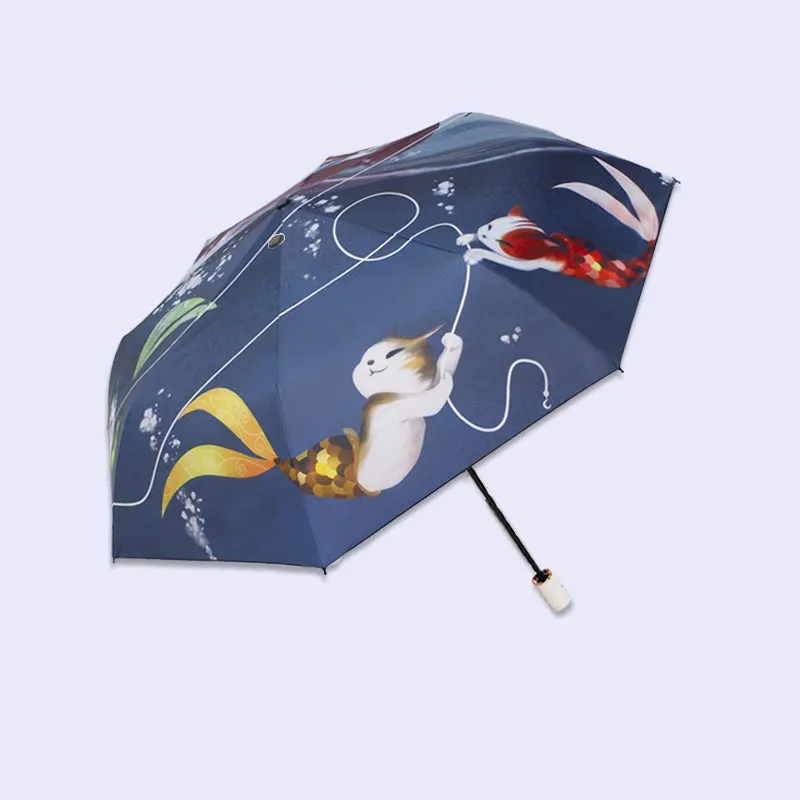 Custom Photo Umbrella 3 Folding Automatic Open & Close UV Umbrella Interior/Outside Printing
