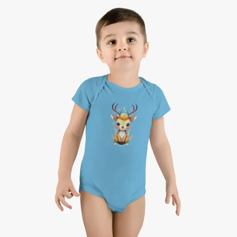 Cute Deer Baby Onesie with Easy Snap Closure