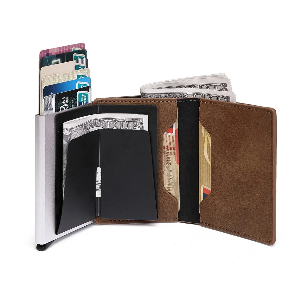 Cyflymder New Credit Card Holder Rfid Anti-theft Brush Men Leather Wallet Top Pu Leather Wallet with Coin Pocket & Note Compartment