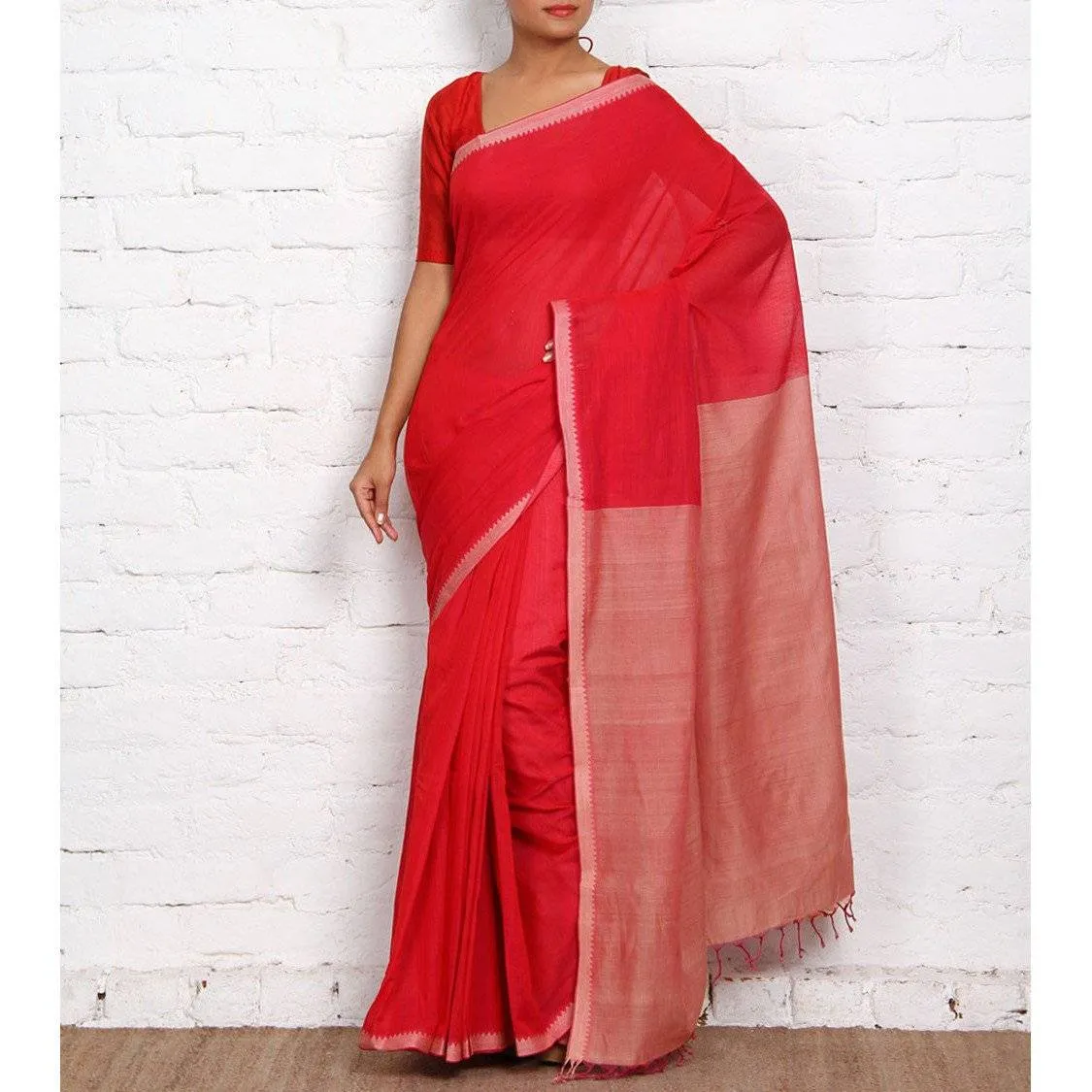Dark Pink Mangalgiri Cotton Saree