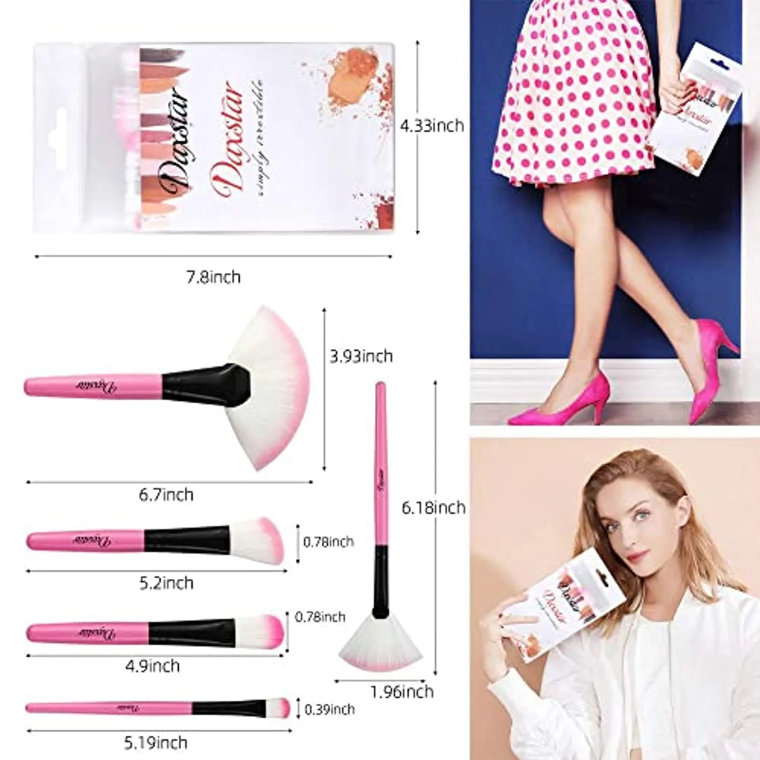 Daxstar Makeup Brushes 32pcs, Premium Orange Pink Brush Set for Full Make-up Blush Concealer Highlight Contour Lip Brush Multiple Style Girlish Beauty Tools Portable Travel Set Professional