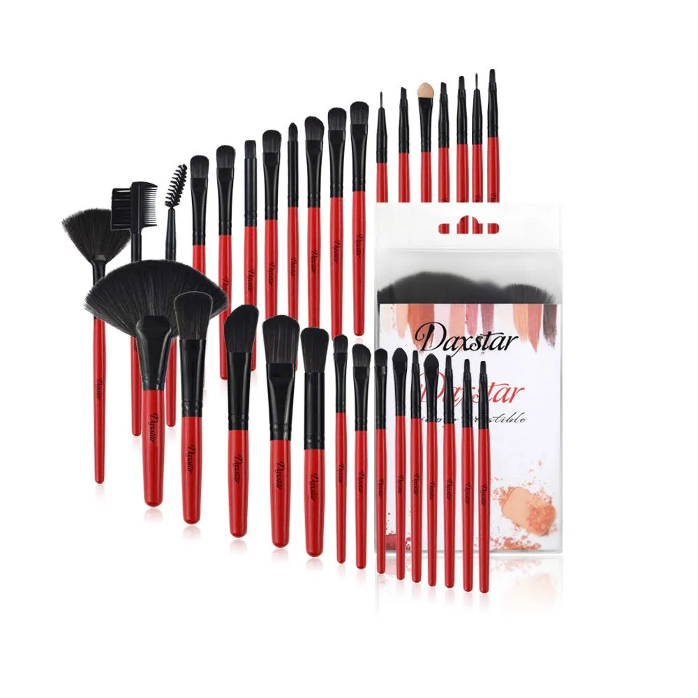Daxstar Makeup Brushes 32pcs, Premium Orange Pink Brush Set for Full Make-up Blush Concealer Highlight Contour Lip Brush Multiple Style Girlish Beauty Tools Portable Travel Set Professional