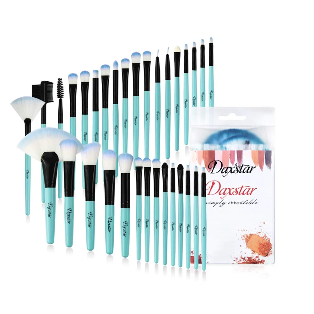 Daxstar Makeup Brushes 32pcs, Premium Orange Pink Brush Set for Full Make-up Blush Concealer Highlight Contour Lip Brush Multiple Style Girlish Beauty Tools Portable Travel Set Professional