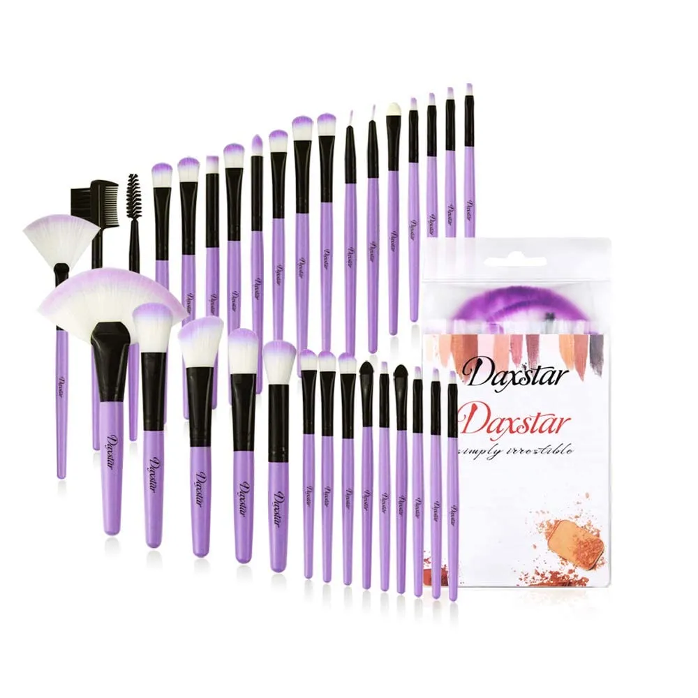 Daxstar Makeup Brushes 32pcs, Premium Orange Pink Brush Set for Full Make-up Blush Concealer Highlight Contour Lip Brush Multiple Style Girlish Beauty Tools Portable Travel Set Professional