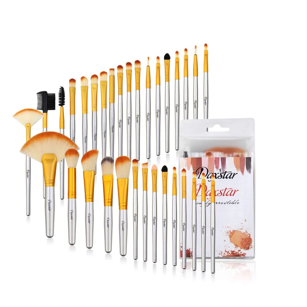 Daxstar Makeup Brushes 32pcs, Premium Orange Pink Brush Set for Full Make-up Blush Concealer Highlight Contour Lip Brush Multiple Style Girlish Beauty Tools Portable Travel Set Professional