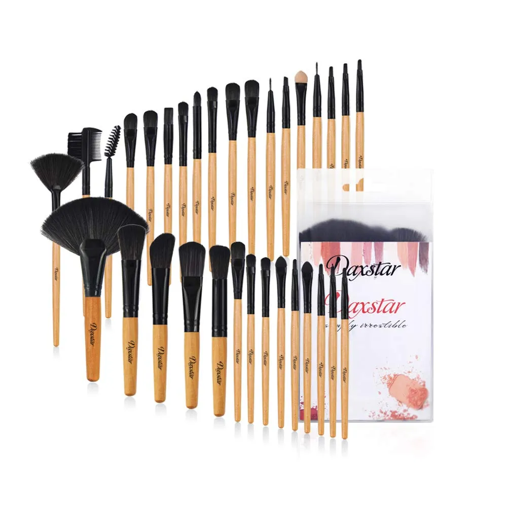 Daxstar Makeup Brushes 32pcs, Premium Orange Pink Brush Set for Full Make-up Blush Concealer Highlight Contour Lip Brush Multiple Style Girlish Beauty Tools Portable Travel Set Professional