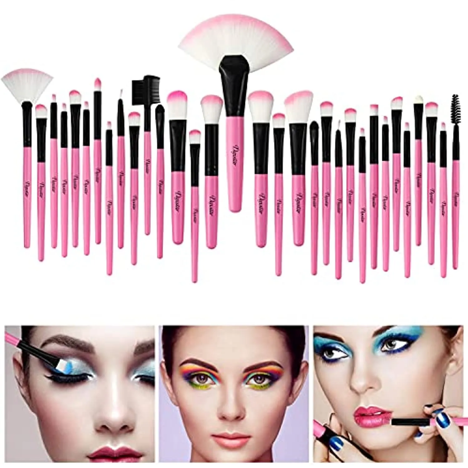 Daxstar Makeup Brushes 32pcs, Premium Orange Pink Brush Set for Full Make-up Blush Concealer Highlight Contour Lip Brush Multiple Style Girlish Beauty Tools Portable Travel Set Professional
