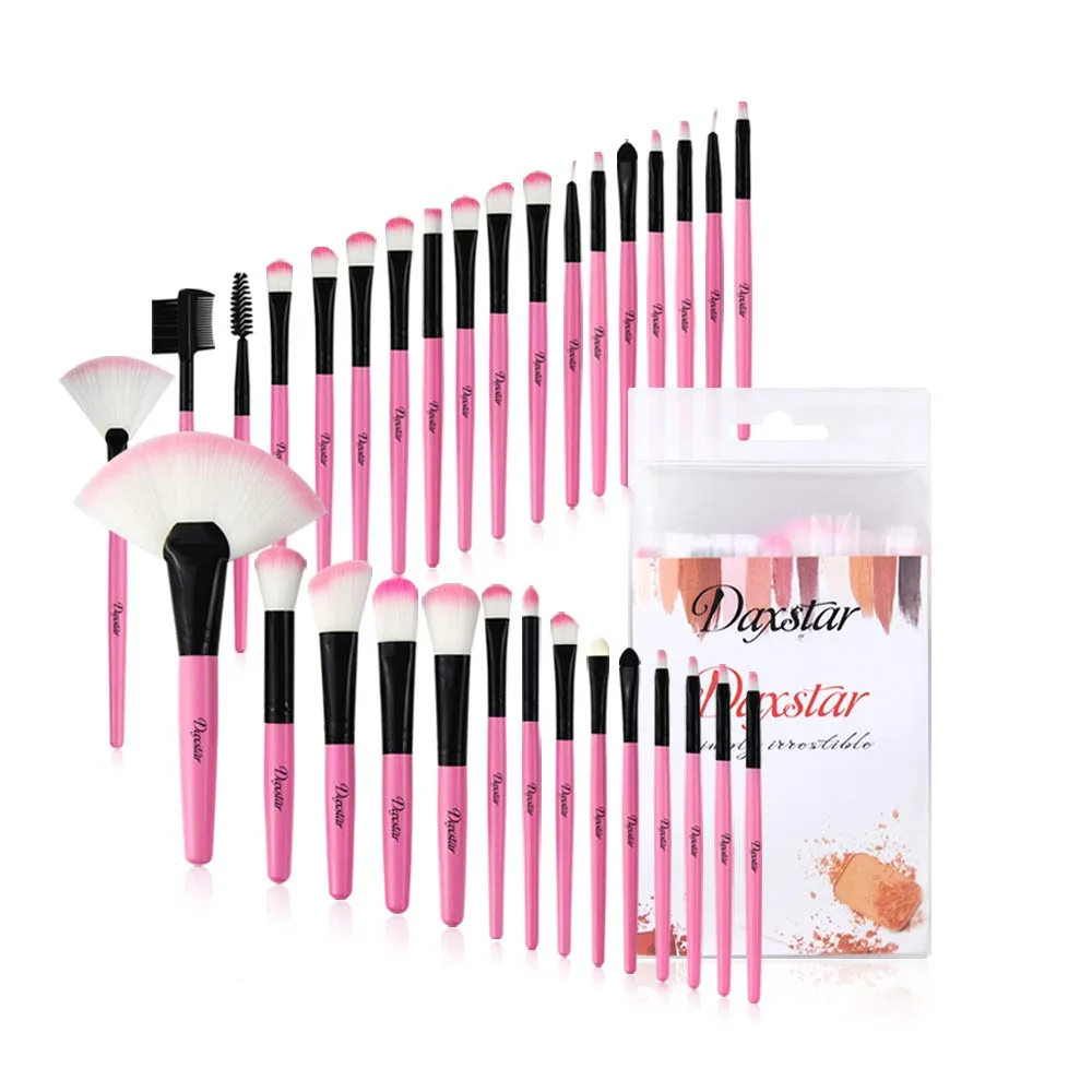 Daxstar Makeup Brushes 32pcs, Premium Orange Pink Brush Set for Full Make-up Blush Concealer Highlight Contour Lip Brush Multiple Style Girlish Beauty Tools Portable Travel Set Professional