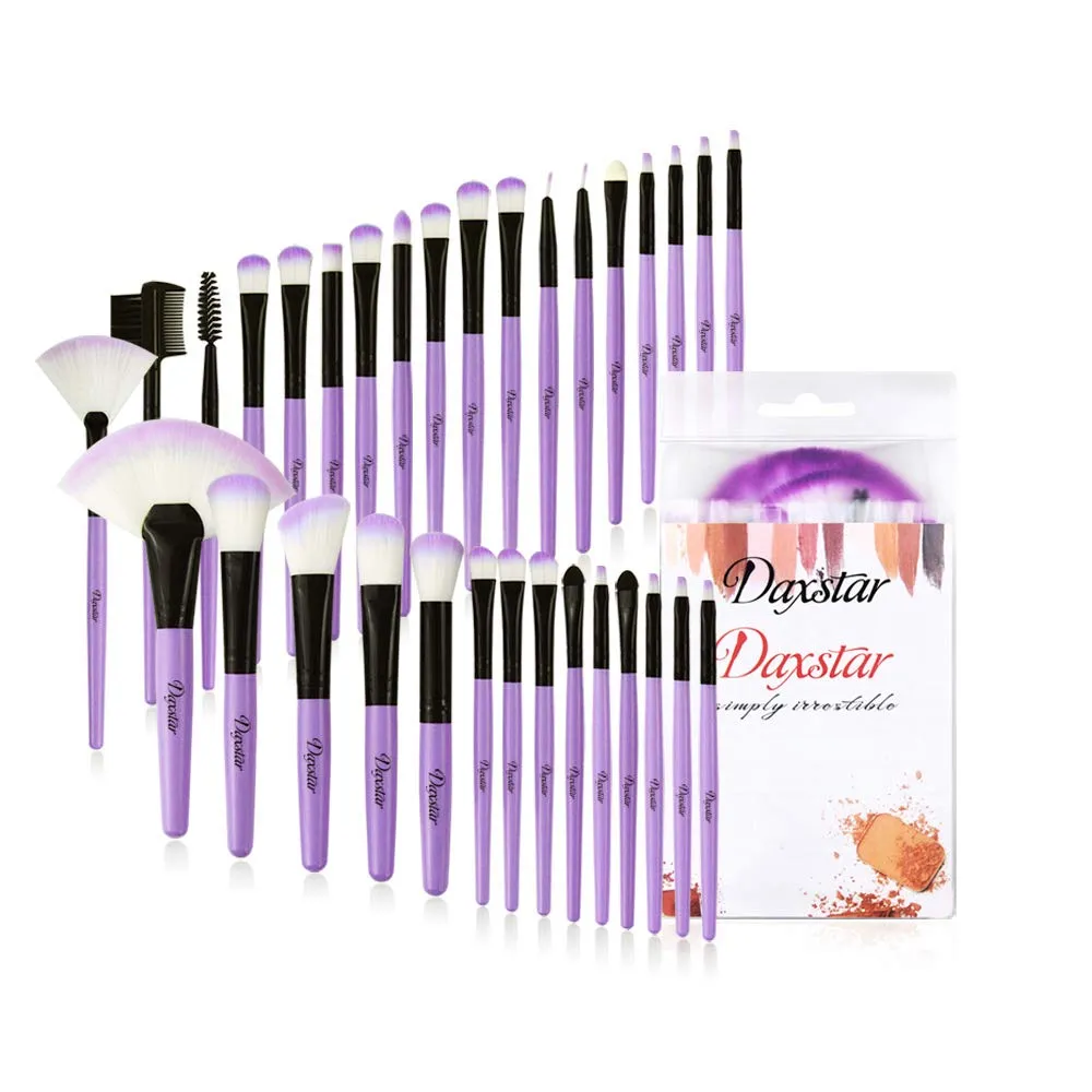 Daxstar Makeup Brushes 32pcs, Premium Orange Pink Brush Set for Full Make-up Blush Concealer Highlight Contour Lip Brush Multiple Style Girlish Beauty Tools Portable Travel Set Professional
