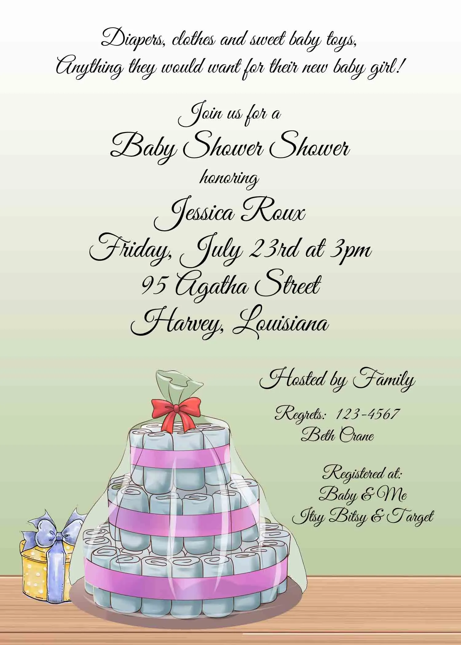 DIAPER CAKE CUSTOM INVITATION