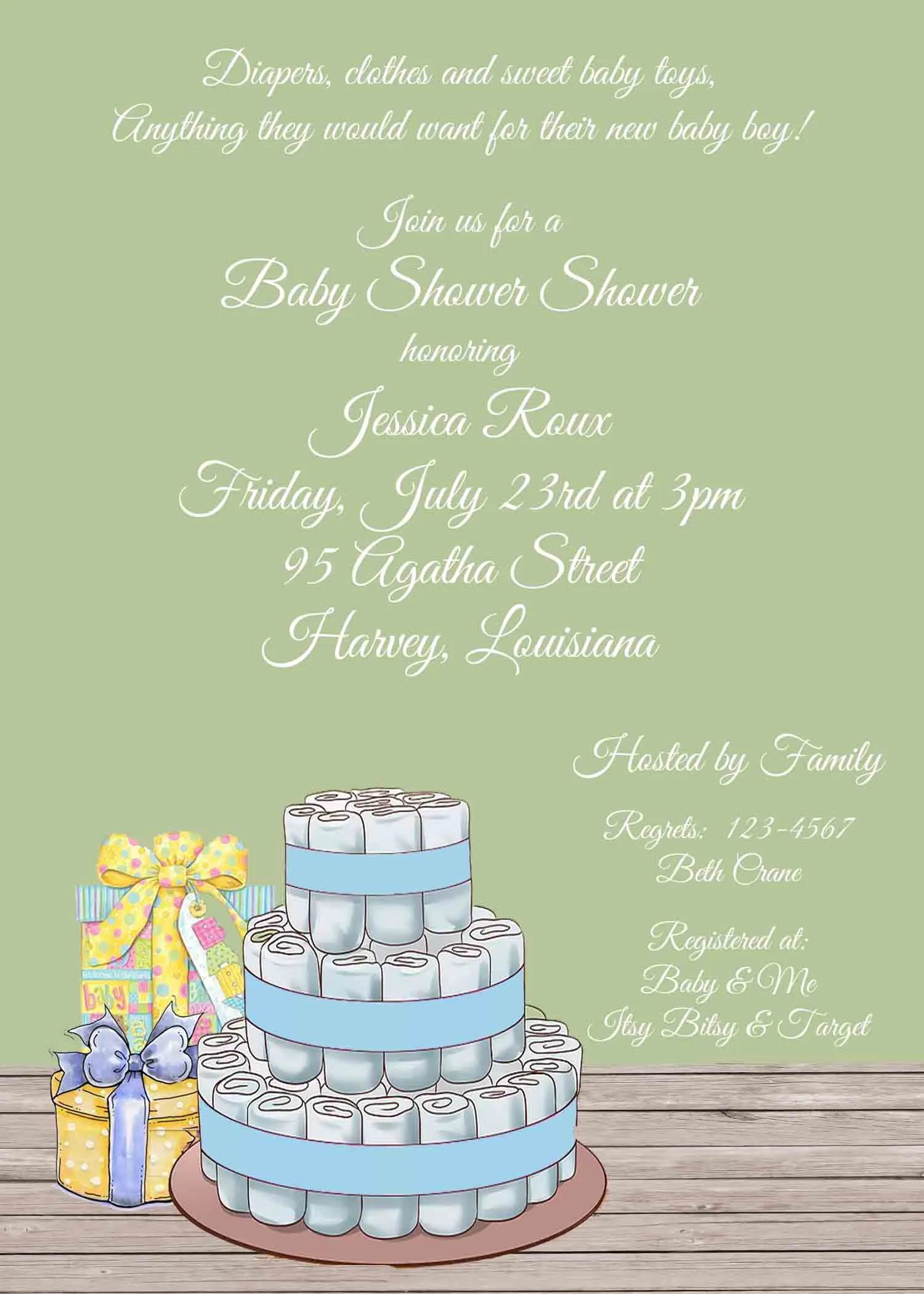 DIAPER CAKE CUSTOM INVITATION