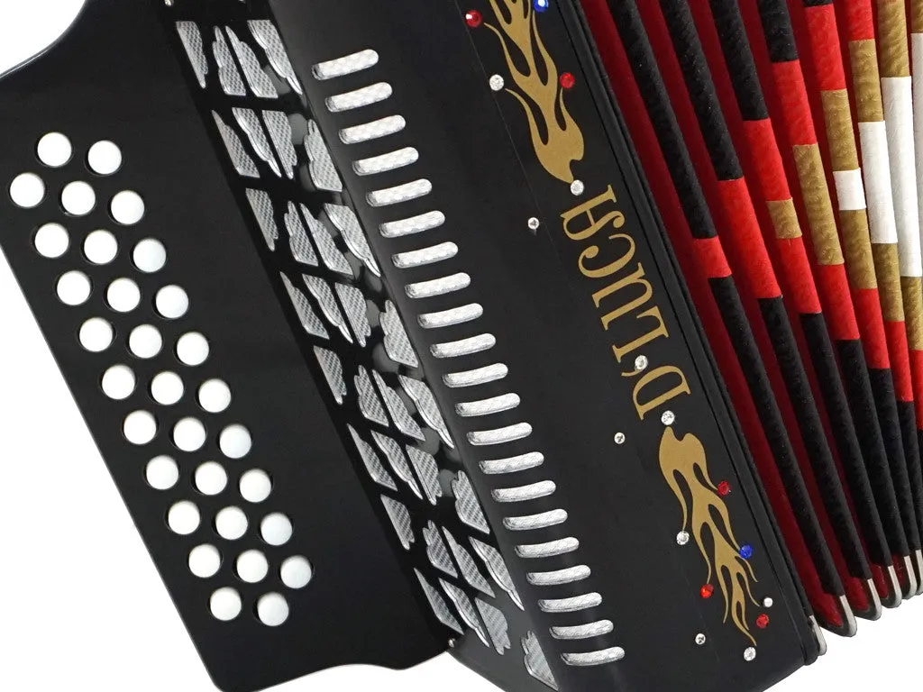 D'Luca Primo Button Accordion 31 Keys 12 Bass on GCF Key with Case and Straps, Black