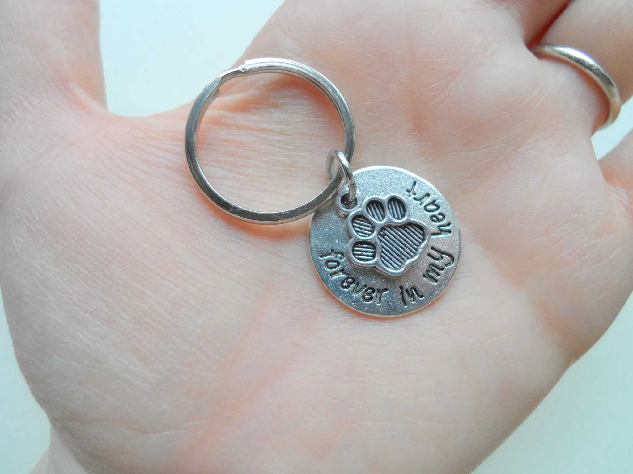 Dog Memorial Keychain • "Forever in my Heart" w/ Personalization and Cute Paw Charm | JE