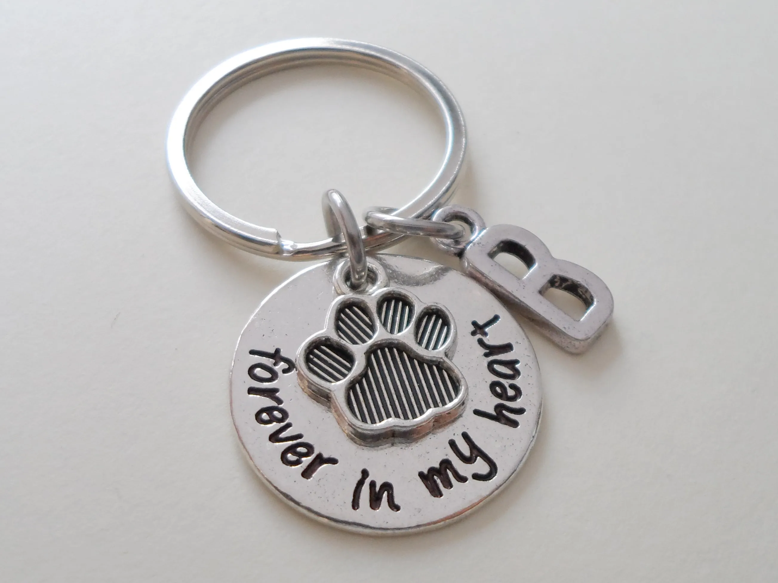 Dog Memorial Keychain • "Forever in my Heart" w/ Personalization and Cute Paw Charm | JE