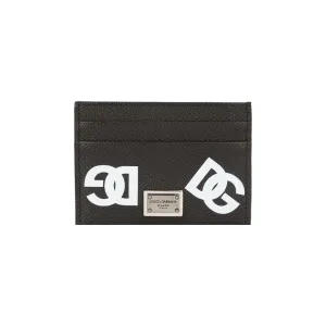 DOLCE & GABBANA CALFSKIN CARD HOLDER WITH ALL-OVER DG PRINT BLACK/WHITE