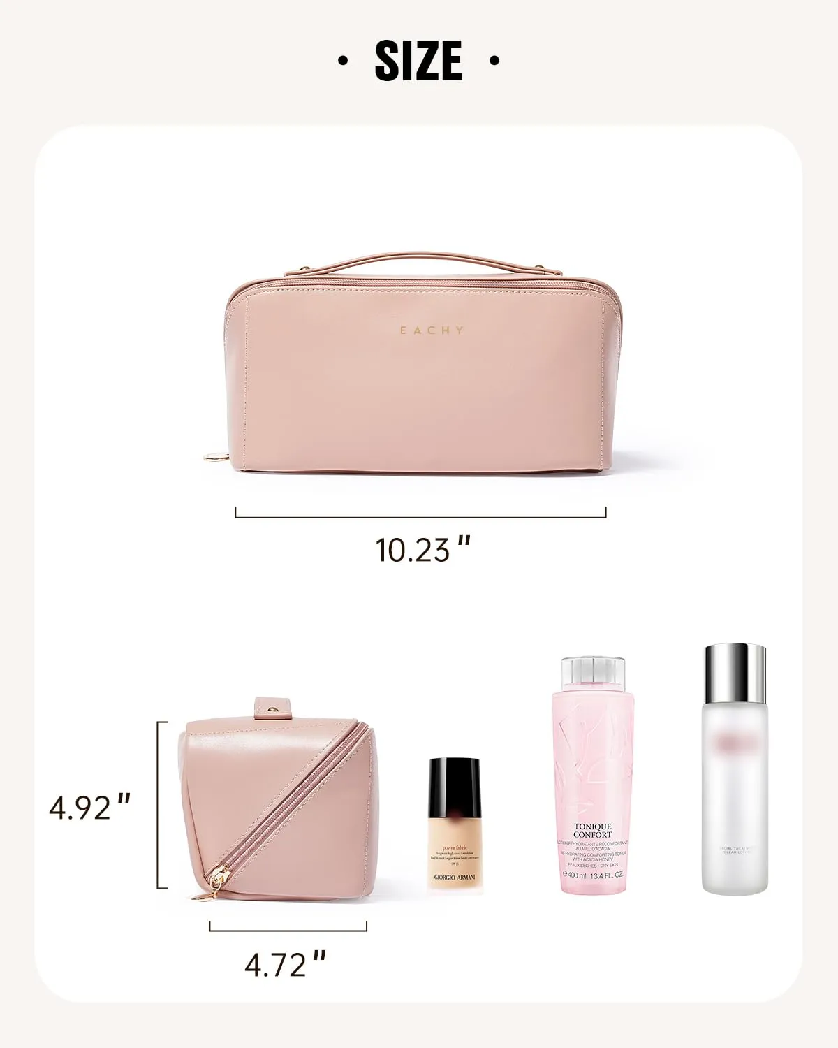 EACHY Travel Makeup Bag, Large Capacity Cosmetic Bags for Women, Waterproof Portable Open Flat Toiletry Bag Make up Bag with Divider and Handle, Gifts for Women (Pink, Large)