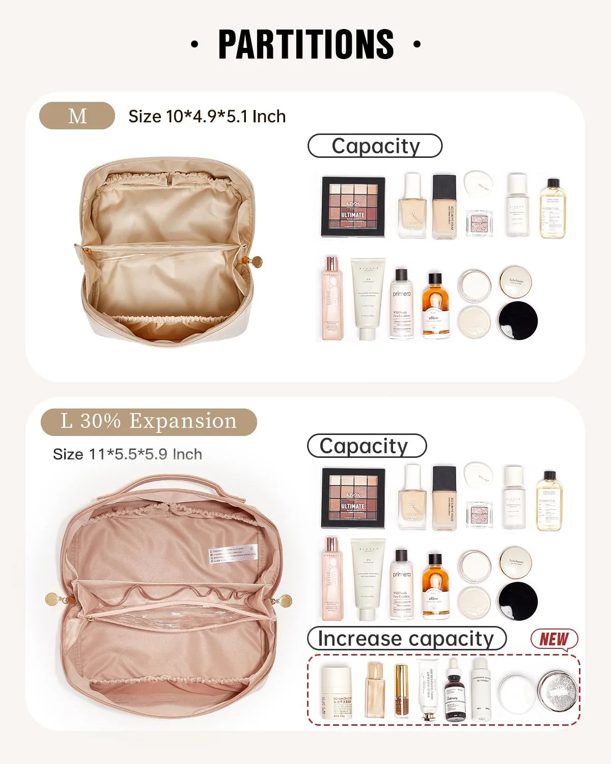 EACHY Travel Makeup Bag, Large Capacity Cosmetic Bags for Women, Waterproof Portable Open Flat Toiletry Bag Make up Bag with Divider and Handle, Gifts for Women (Pink, Large)