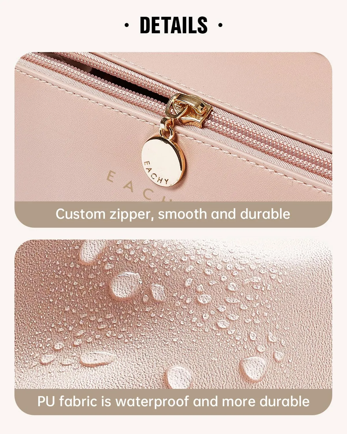 EACHY Travel Makeup Bag, Large Capacity Cosmetic Bags for Women, Waterproof Portable Open Flat Toiletry Bag Make up Bag with Divider and Handle, Gifts for Women (Pink, Large)