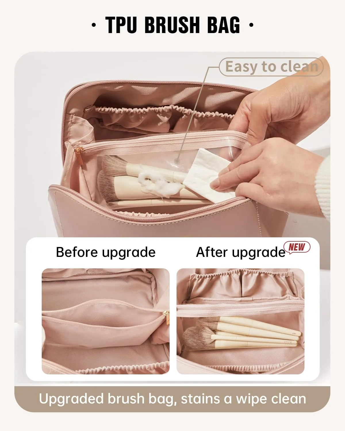 EACHY Travel Makeup Bag, Large Capacity Cosmetic Bags for Women, Waterproof Portable Open Flat Toiletry Bag Make up Bag with Divider and Handle, Gifts for Women (Pink, Large)