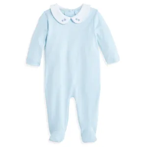 Embroidered Collared Pima Footie -- Blue w/ Blue Hearts