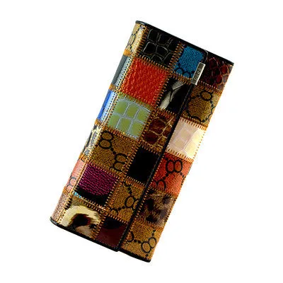 Fashion Long Genuine Leather Women Wallets Multicolor Patchwork Hasp Classic Female Clutch Carteira Feminina Women Purse Wallet