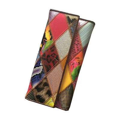 Fashion Long Genuine Leather Women Wallets Multicolor Patchwork Hasp Classic Female Clutch Carteira Feminina Women Purse Wallet