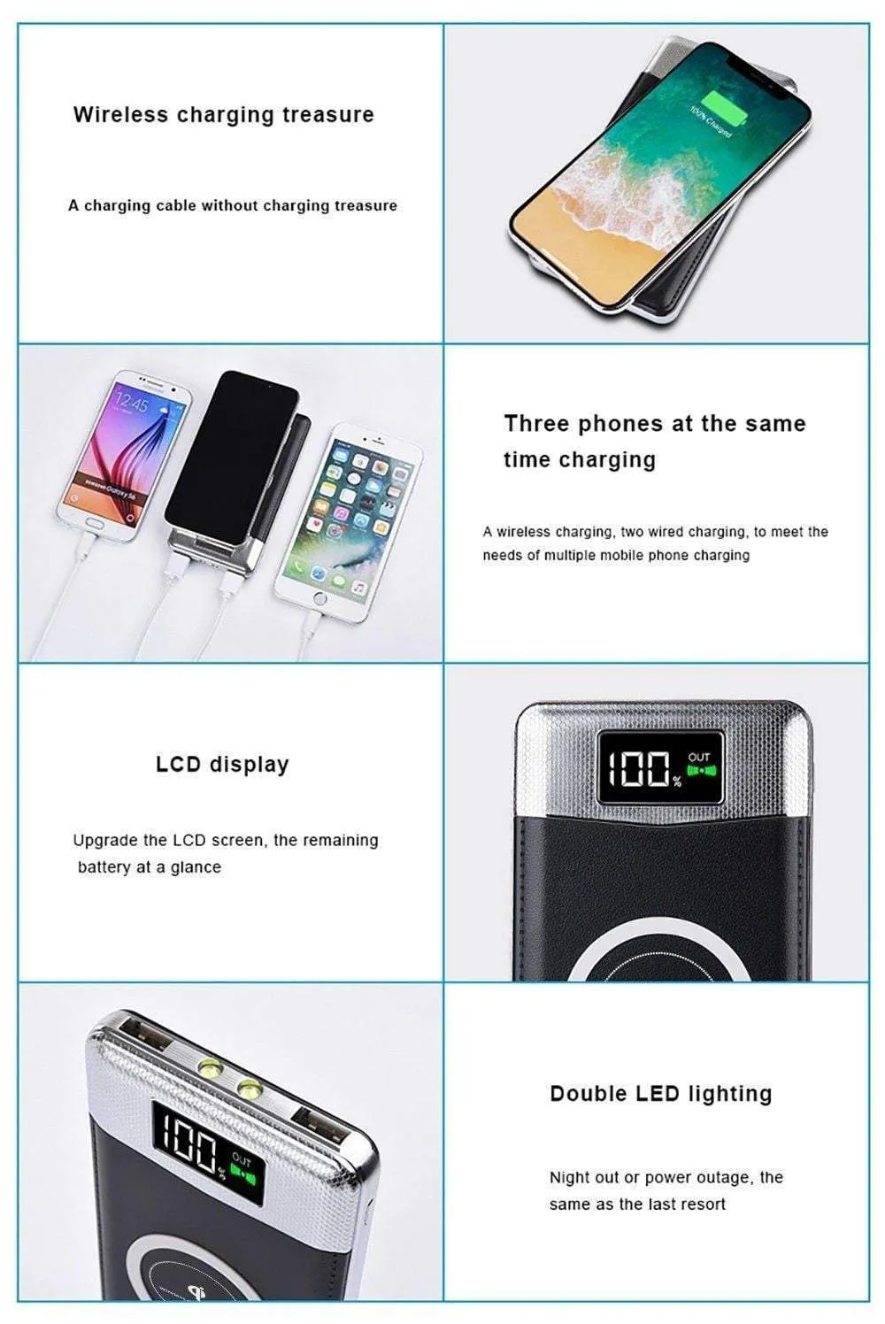 FDGAO Real 10000mAh Qi Wireless Power Bank Charger