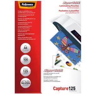 Fellowes SuperQuick A4 Glossy 125 Micron Laminating Pouch