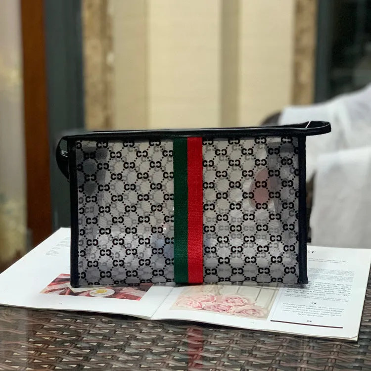 Flower Korean Style Large Capacity Mesh Flocking Cosmetic Bags