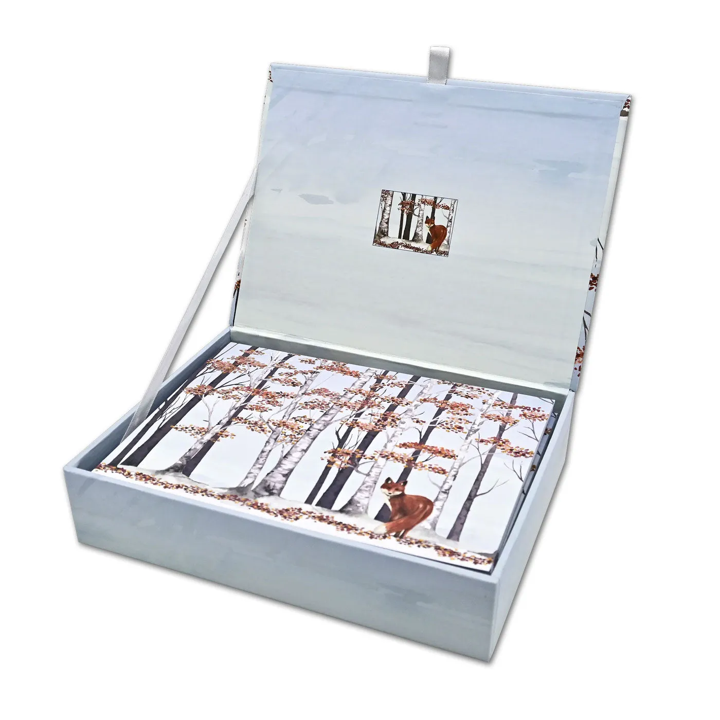 Fox and Birches Holiday Cards