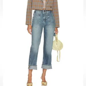 FREE PEOPLE- We The Free Major Leagues Mid Rise Cuffed Jean Carpenter Denim
