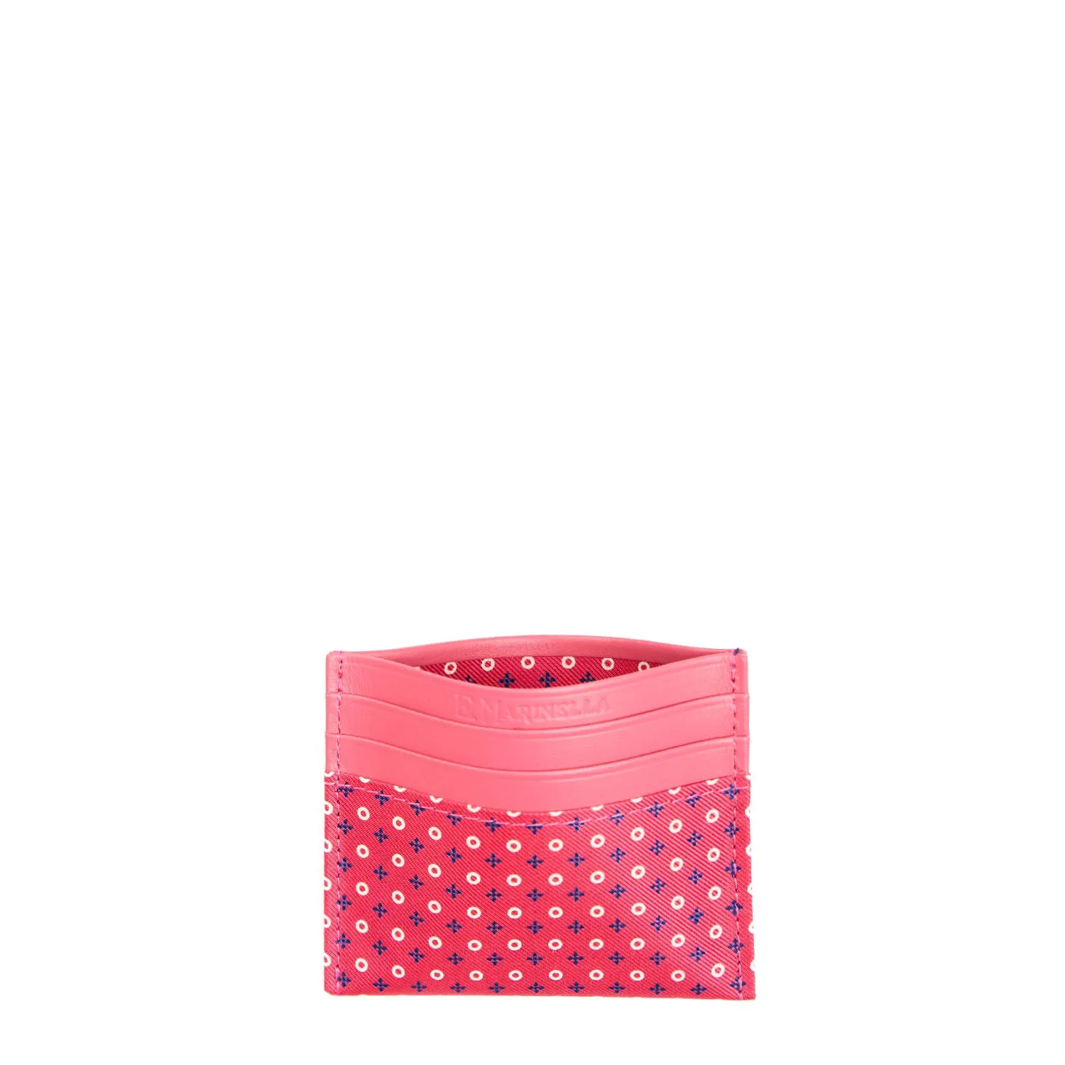 FUCSIA LEATHER AND SILK CREDIT CARD HOLDER