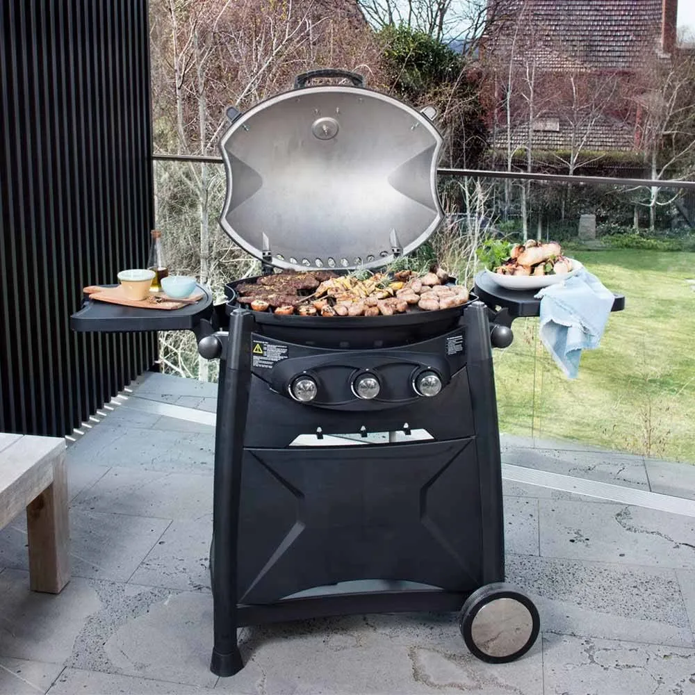 Gasmate Odyssey 3 Burner Trolley BBQ Black