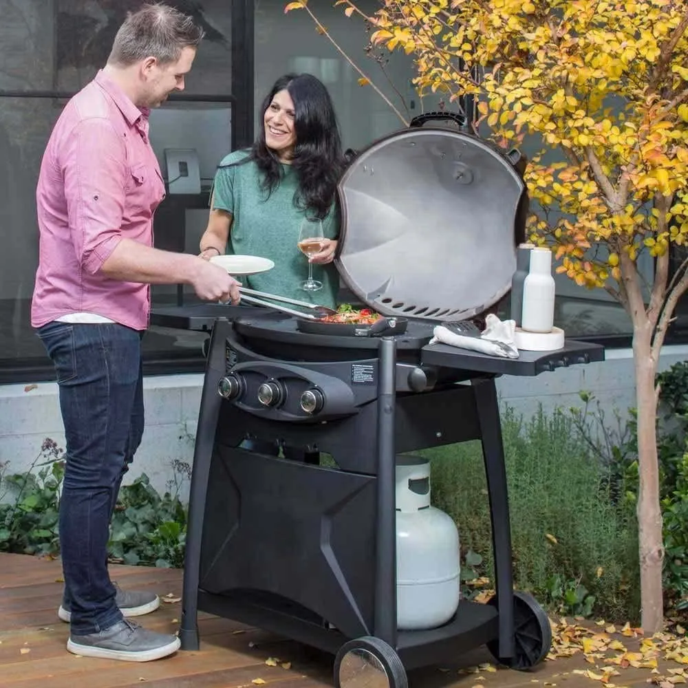 Gasmate Odyssey 3 Burner Trolley BBQ Black
