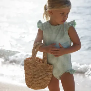 girls palm gingham ruffle cap sleeve rashguard one piece
