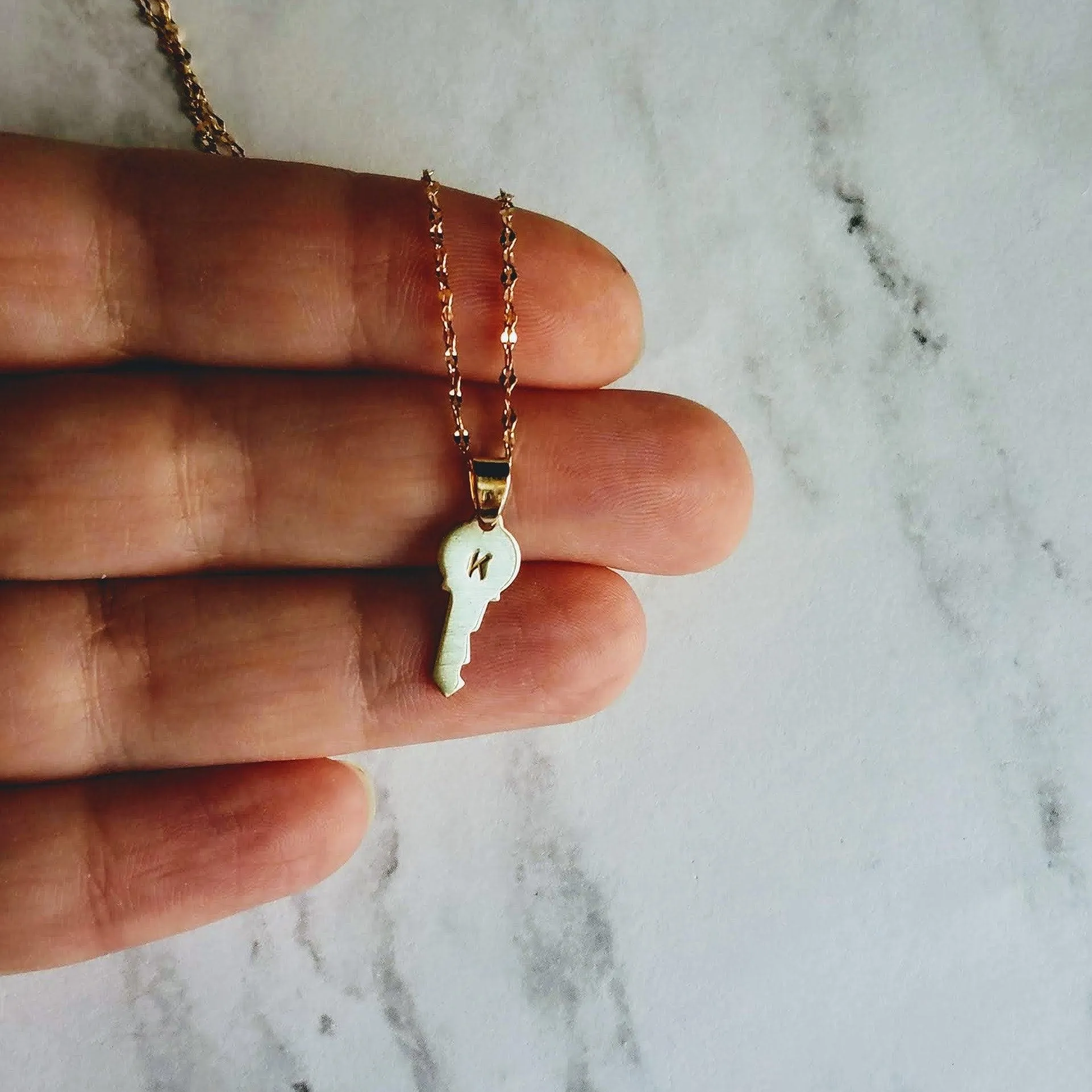 Gold Key Necklace, tiny key charm, letter charm, letter key pendant, initial key necklace, small key pendant, little gold key, personalized