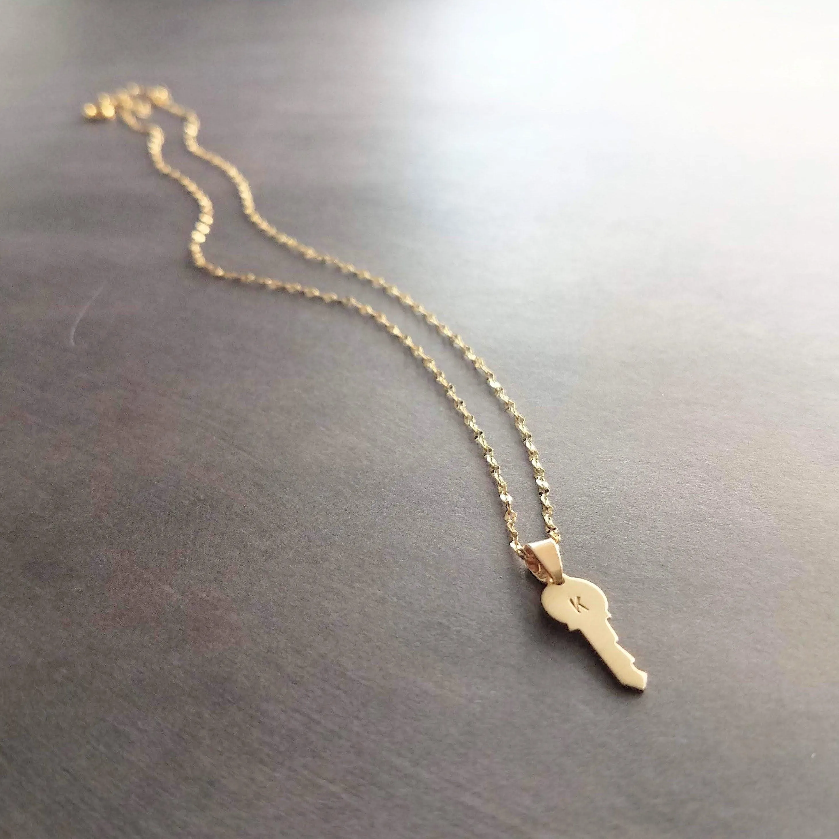 Gold Key Necklace, tiny key charm, letter charm, letter key pendant, initial key necklace, small key pendant, little gold key, personalized