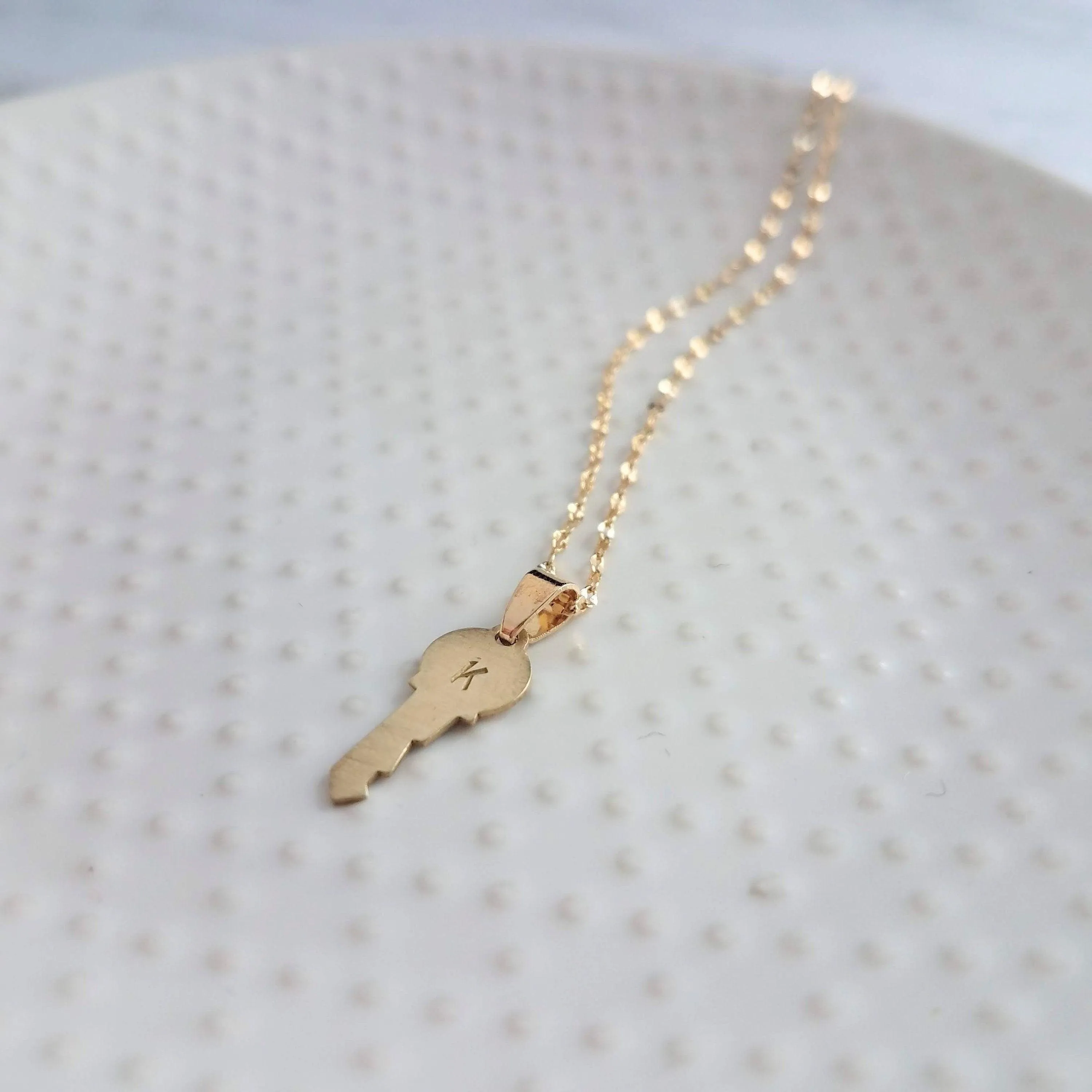 Gold Key Necklace, tiny key charm, letter charm, letter key pendant, initial key necklace, small key pendant, little gold key, personalized