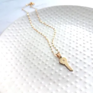 Gold Key Necklace, tiny key charm, letter charm, letter key pendant, initial key necklace, small key pendant, little gold key, personalized