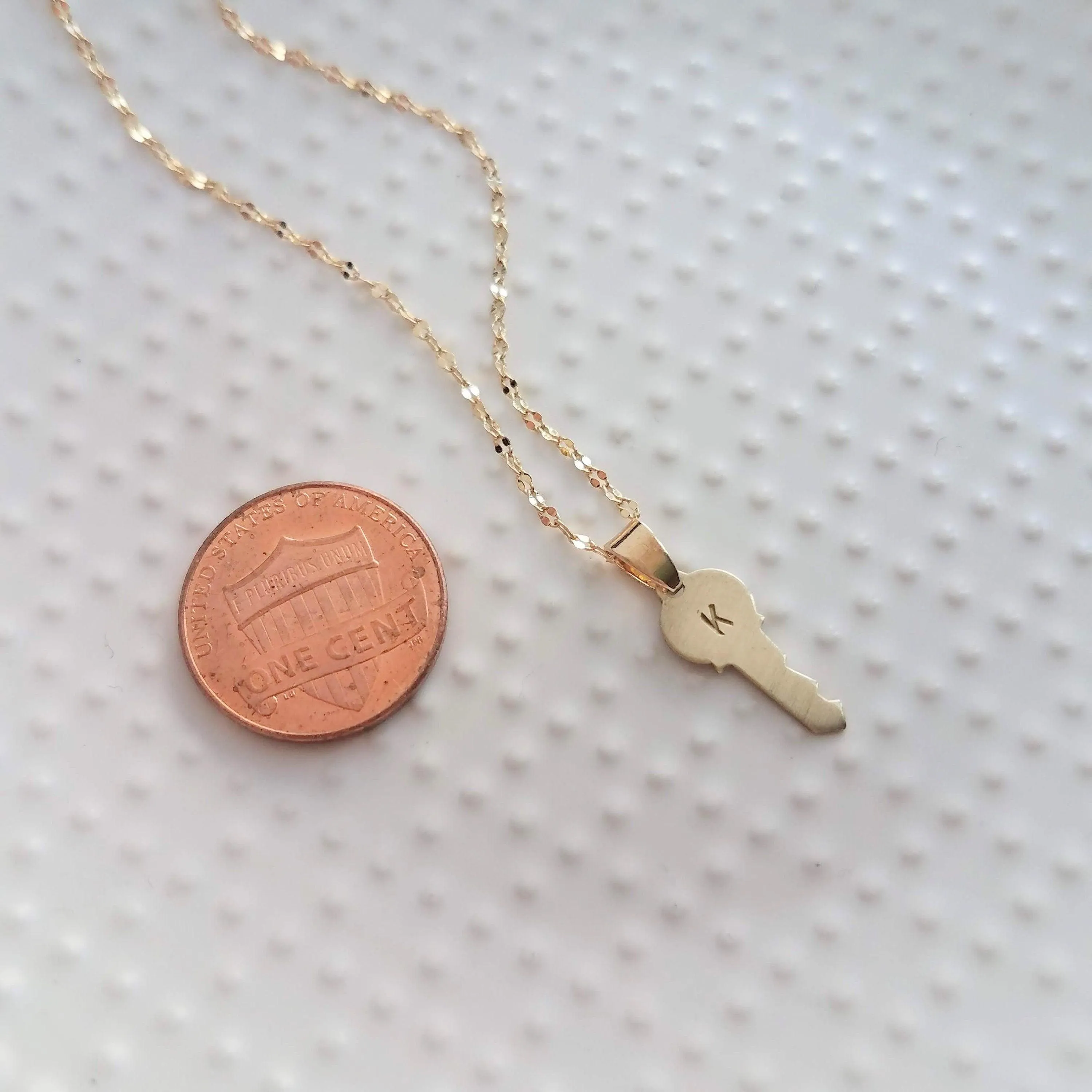 Gold Key Necklace, tiny key charm, letter charm, letter key pendant, initial key necklace, small key pendant, little gold key, personalized