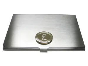 Gold Toned Etched Oval British Pound Sterling Currency Sign Pendant Business Card Holder