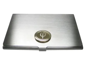 Gold Toned Etched Oval Greek Letter Phi Business Card Holder
