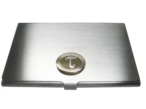 Gold Toned Etched Oval Greek Letter Tau Business Card Holder