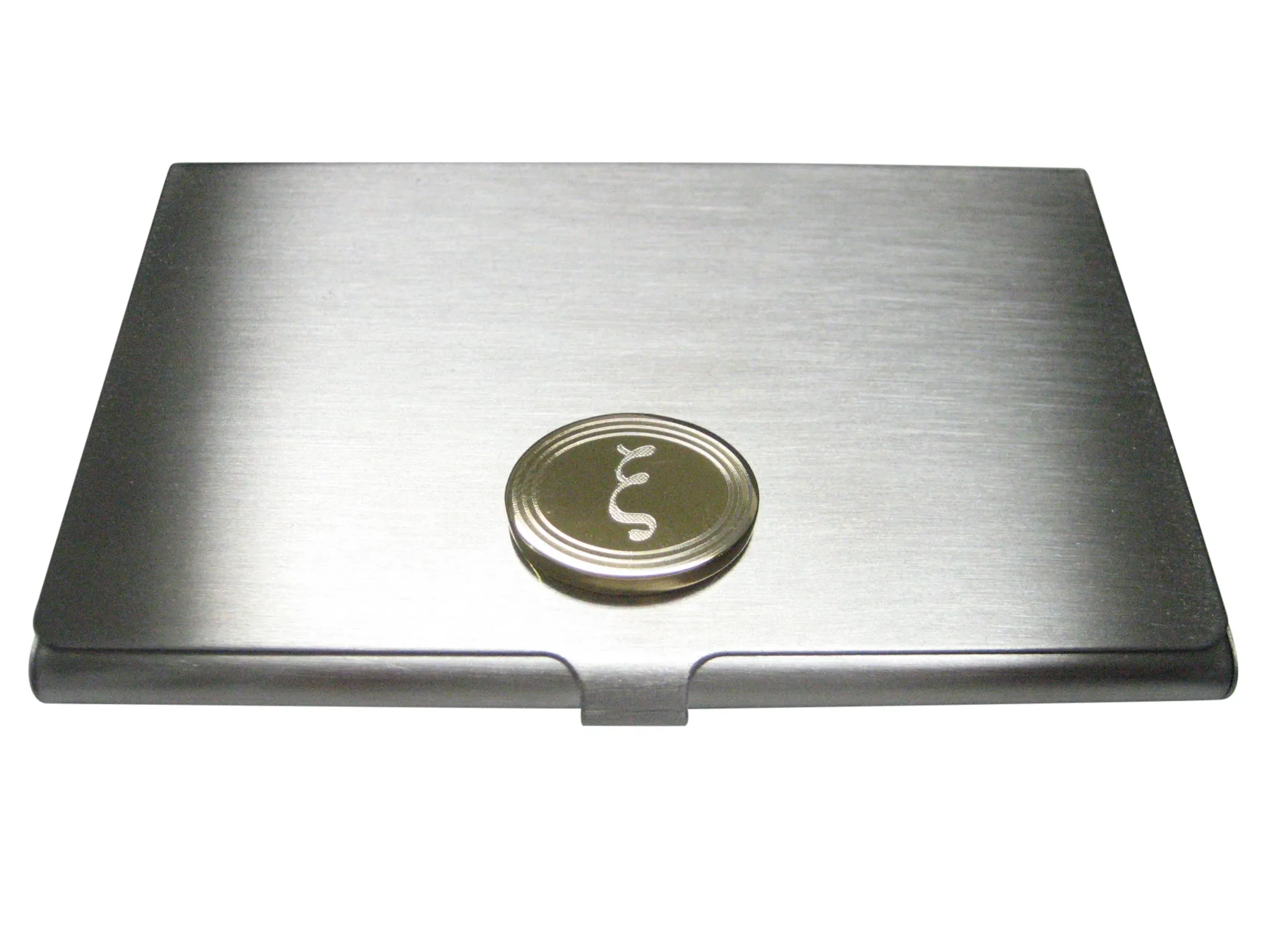 Gold Toned Etched Oval Greek Letter Xi Business Card Holder