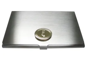 Gold Toned Etched Oval Greek Letter Xi Business Card Holder