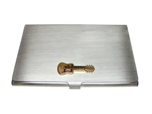 Gold Toned Guitar Musical Instrument Business Card Holder